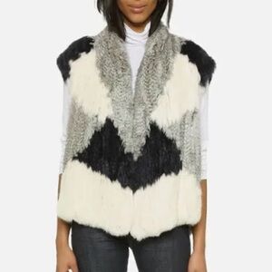 Vince Christina Anstead Rabbit Fur Vest Jacket: Grey, Cream, Black. Size M/L